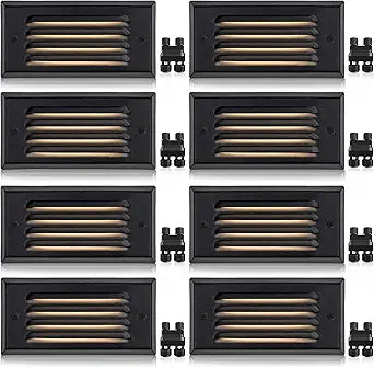 SUNVIE Low Voltage Step Lights 5W LED Step Lights Outdoor 3000k Low Voltage Deck Light with Horizontal Louver Faceplate Deck Stair Light for Stairs Fence Post Fastlock2 Connectors Included, 8 Pack