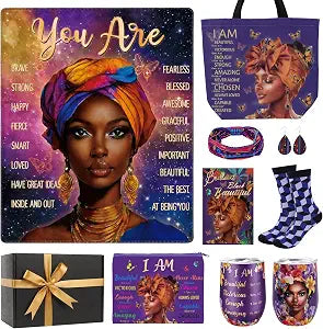 gisgfim African American Gifts for Women African American Afro Tote Bag Blanket Africa Head Wrap Leather Earrings Set and More for Black Mom Friends Birthday Christmas Graduation Mother's Day Present