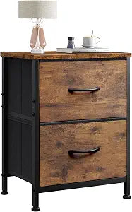 WLIVE Night Stand, Small Dresser with 2 Drawers & Wooden Top, Nightstand with Fabric Bins, Bedside Table End Table for Bedroom, Closet, Entryway, College Dorm, Rustic Brown