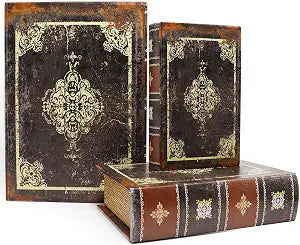 Jolitac Wooden Decorative Book Boxes 3-Pack - Vintage Style Secret Storage Boxes Handcrafted Wooden Storage Containers with Rustic Magnetic Closure for Jewelry & Keepsakes (Dark Vintage)