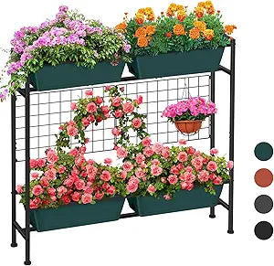 Vertical Raised Garden Beds 32.4" Tall Planter Raised Beds Boxes Patio Herb Garden Planter Outdoor with Metal Fences Legs for Small Climbing Plant Gardening Vegetables Patio Balcony Porch, Green