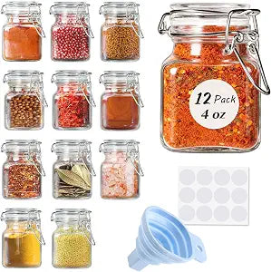 SPANLA Spice Jars, 12 Pack 4oz Small Glass Jars Spice Jars Herb Jars