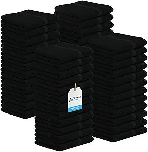 Avalon Towels Cotton Washcloths  (Pack of 48) Size 12x12 Inches, 100% Ring Spun Cotton, Soft & Absorbent Face Towels, Gym Towels, Hotel and Spa Quality, Reusable Fingertip Towels (Black)