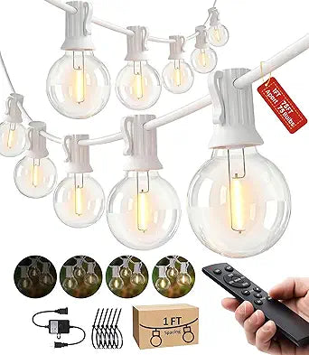 Outdoor-String-Lights-Patio-LED-Light-Outside 75FT Waterproof Light with Remote Dimmable 75 G40 Shatterproof Bulb Connectable Hanging Outdoor Lighting for Backyard Porch Party 12 inch Bulb Apart