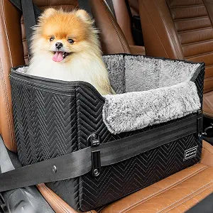 PETSFIT Small Dog Car Seat, Waterproof PU Leather Dog Carseat with Patent Safe Buckles, Clip-On Leash, Car Seat for Dogs, Cats Up to 25 lbs (Glossy Black)