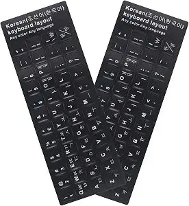 2 Pack Universal Korean Keyboard Stickers, Black Background with White Lettering for Computer Laptop Notebook Desktop, Replacement Computer Keyboard Stickers (Korean)