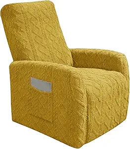 4 Pieces Small Recliner Chair Covers, Geometric Jacquard Plush Recliner Slipcovers, Couch Sofa Covers, Soft Fuzzy Fluffy Anti-Slip Furniture Protector for Cats Dogs Elastic Bottom (Yellow,1 Seat)