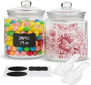 KooK Glass Storage Jars with Lids - 29oz (Set of 2), Kitchen Canisters for Sugar, Cookies, Cotton Balls, Glass Containers with Chalkboard Labels and Airtight Lid