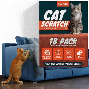 FixZilla Anti Cat Scratch Furniture Protector, 18-Pack Couch Protector from Cat Claws  Heavy-Duty, Easy-to-Apply Scratching Deterrent and Shield for Sofa Corners, Walls, Doors- with 98 Twist Pins