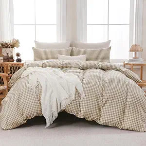 Brown Gingham Duvet Cover Bedding Set Prewashed Extra Soft, King