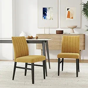 Roundhill Furniture Wendell Contemporary Upholstered Dining Chairs, Set of 2, Yellow