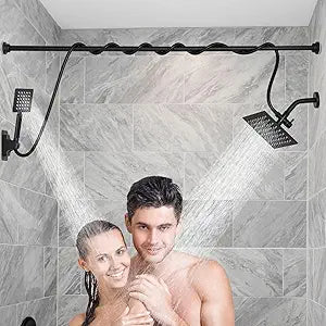 Voolan Dual Shower Head for Couples, High Pressure Rain Showerhead and Handheld Spray Combo, Adjustable Double Shower Heads for 2 People Bathroom (Black)