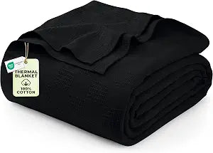 Utopia Bedding 100% Cotton Thermal Blanket Black King Size Soft, Lightweight, Breathable, Cozy Spring and Summer Blankets for Bed, Home Room Decor Gifts for Women and Men (90x108 Inches)