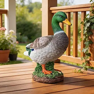 Porch Duck Statue Outdoor Decor,12.9''(H) Mallard Garden Statue for Yard Lawn,Resin Animal Sculptures Home Patio DecorationsGreen Headed Duck