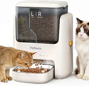 Automatic Cat Feeder with 5L Dual Compartments (2L+3L), Timed Feeding, 10 Meal Plans per Day, Smart Dry Food Dispenser with 2.4GHz/5GHz Wi-Fi, Sardine Color