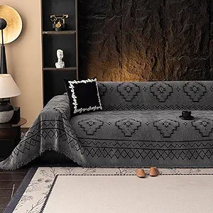 VClife Couch Cover Sofa Cover Washable Sofa Protector, Non Slip Couch Covers for 3 Cushion Couch Sofa Modern Tribal Pattern Sofa Slipcover Dog Furniture Protector, Soft Chenille, Dark Gray, 71"X134"