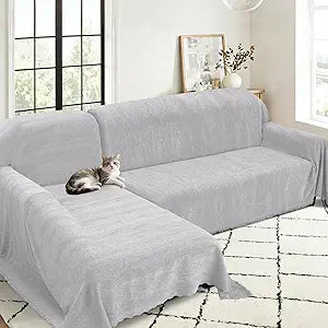 ALIECOM Sectional Couch Covers L Shape Sectional Sofa Cover for Dogs Pets 2 Piece Thick Chenille Couch Cover Blanket Washable Sofa Slipcovers Furniture Protector (71"x118"+71"x118", Sliver Gray)