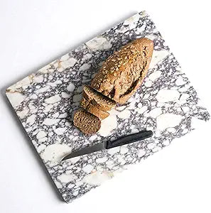 Italian Calacatta Viola Marble Cutting Board for Kitchen, 15x12 In, Elegant Natural Stone Cutting Board, Heavy Marble Slab, Pastry Board for Baking, Non-Slip Silicone Feet, Large 8 lbs