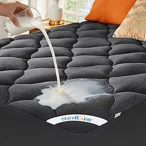 BEDLORE Waterproof Queen Mattress Pad, Breathable Mattress Protector with 6-18 Inch Deep Pocket, Quilted Fitted Mattress Topper Bed Cover, Noiseless & Machine Washable