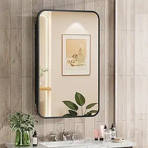 ACEMIRO 16x24 Inch Black Mirror Medicine Cabinet Metal Framed Recessed Wall Mounted Bathroom Medicine Cabinet with Mirror and Storage