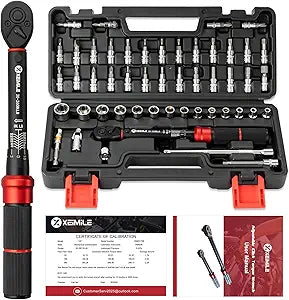 51Pcs Bike Torque Wrench Set,1/4" Drive 20-260 In.Lb/2.3-29.4Nm,Inch Pound Click Torque Wrench,72T Dual Direction 3% Precision Adjustable Small Torque for Bicycle,Motorcycle,Car,Lug Nut