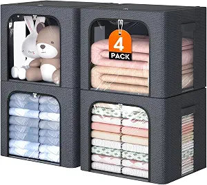 Metal Frame Clothes Storage Bins, Light Grey, 40L, 4 Pack