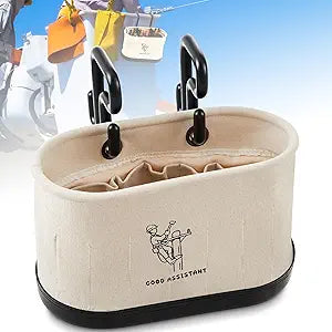 Vesici 1 Pcs White Canvas Bucket Bag Including Hooks Lineman Aerial Oval Tool Bucket with Black Polypropylene Bottom 15 Interior Pockets Tool Organizer for Industrial Maintenance Construction Sites