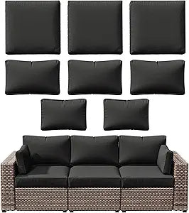 8p Outdoor Cushion Slipcovers Outdoor Patio Cushions Covers Replacement Waterproof with Zipper for 3-Seat Rattan Sofa Patio Furniture Cushion Covers, Covers Only