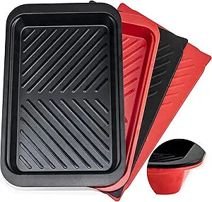 Czlizdyt Deep Grilling Prep and Serve Trays with lid, BBQ Tray for Marinating Raw and Cooked Food, Diswasher Safe Nesting Trays Black in Red