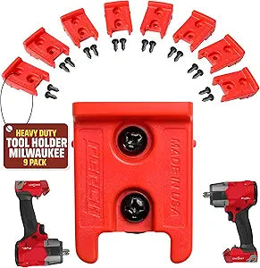 PERCH 9 Pack Tool Holder for Milwaukee M18/18v Cordless Tools - Snap Fit Tool Organizer for Milwaukee Drill Holder, Under Shelf, Wall Mount w/Hardware for Easy Install.