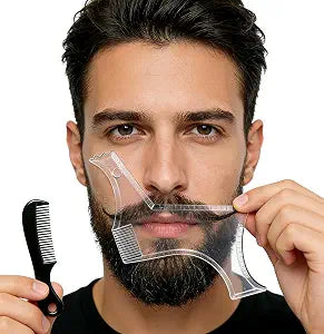 Men's Beard Trimming Kit, Beard Shaper Template with Built-in Comb & Stubble Beard Comb, Beard Lineup Tool for Straight/Curved Beard Line, Beard Grooming Accessories for All Beard Styles