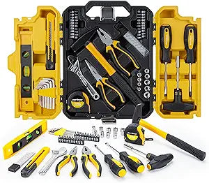 CARTMAN 57-Piece Home Tool Kit, Household Essential Hand Tool Set with Durable Plastic Toolbox, Perfect for Home Repair, Maintenance and DIY Projects, Yellow