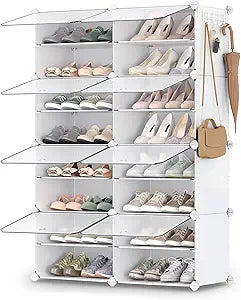 SONGMICS Shoe Rack Organizer, 8-Tier Shoe Storage Cabinet for Closet and Entryway, Holds 32 Pairs of Shoes, Adjustable, Cloud White and Trasparent ULPC034W01