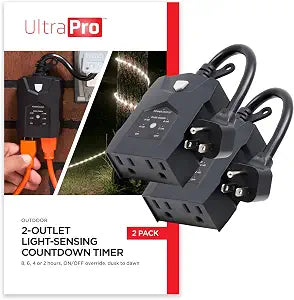 UltraPro Outdoor Light Timer, 2 Outlets, Photocell with Countdown, 2 Pack