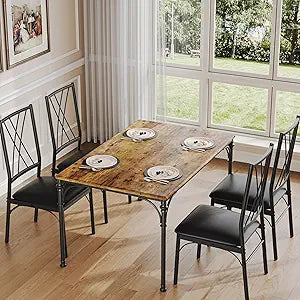 Dining Table Set for 4 Modern Dining Table and Chairs Set 4 Chairs for 4 with Bench Wood Kitchen Table Set for Dining Room, Dinette, Compact Space-Saving Farmhouse Dinette Set,Burlywood