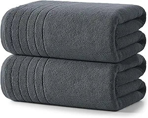 REDKISS 2 Pack 100% Cotton Thick Extra Large Bath Towels 35 X 70 Inches, Quick Dry, Ultra Soft & Highly Absorbent Gray Bathroom Towel Sets for Bathroom, Gym, Spa, Pool & Hotel