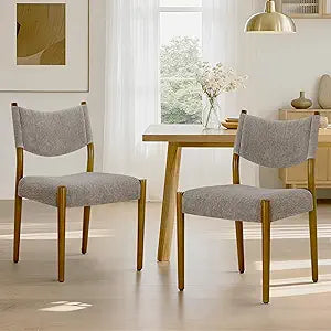 KISLOT Upholstered Dining Chairs Set of 2, Solid Wood Armless Kitchen Chairs with Soft Polyester Fabric, 18.9" Seat Height, Modern Dining Room Seating, 300 lbs Capacity, Brown