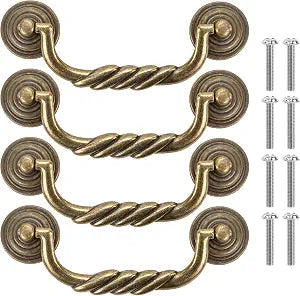 4.5'' C-C Center Drawer Pulls, 4 Pack Antique Bronze Bail Drop Swing Handles for Dresser Cabinet Knob, Vintage Style Brass Handle 114 mm (4.5 Inch) Center to Center Furniture Pulls