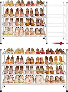 Tajsoon Expandable Shoe Rack for Closet 4 Tier, 29-41Adjustable & Stackable Shoe Shelf Storage, Metal Shoe Rack Organizer for Front Door Entrance, Closet, Garage, Entryway, White