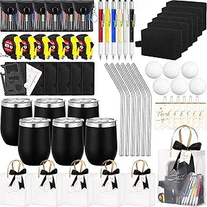 Patelai 54 Pcs Baby Shower Prize for Men Include Stainless Steel Tumbler Toiletry Bag Golf Tape Measure Screwdriver Keychain Credit Card Bottle Opener Multi Tool Pen Gift Bag for Winner Bachelor Party