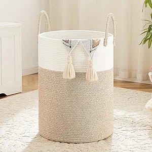 Artfeel Laundry Basket,Woven Cotton Rope Laundry Hamper,100L for Decorative Storage of Dirty Clothes,Toys and Blankets in Bathroom,Baby Room and Living Room