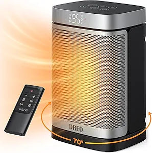 DREO Space Heater, 1500W Portable Electric Heaters for Indoor Use, PTC Ceramic Heater for Office with Remote, Thermostat, 70┬░Oscillation, 12H Timer, 5 Modes, Safe Quiet Room Heater for Bedroom