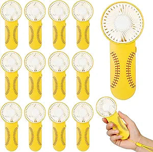 Honoson 12 Pcs Mini Portable Softball Fan Bulk Small Personal Handheld Fan with Lanyard for Team Gift Game Outdoor Sport Party Favors, Battery Not Include(Yellow)