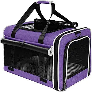 Cat Carrier for Travel, Soft-Sided, Top Loading, Privacy Curtain, to 20 lbs | Medium Pet Carry Bag Anxiety Cat, Vet Visit Car Transport Luggage Sleeve Suitcase Attachable Small Puppy Crate Kennel Purple