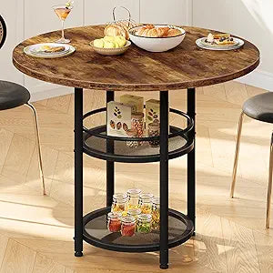 HOOBRO Dining Table, Round Dining Table for 2, 31.5" Kitchen Table for Small Spaces, Farmhouse Small Dining Room Table, 2-Tier Storage, Easy to Assemble, for Living Room, Rustic Brown BF19CZ01