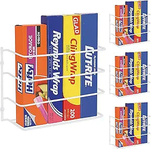 Evelots Kitchen Wrap Organizer - 4 Pack - Hold up to 4 Plastic, Foil, Paper, Wax - Cabinet Door, Wall Rack Basket - Sandwich, Freezer, Food Bag Storage - Laundry Supplies - Plastic Coated Metal
