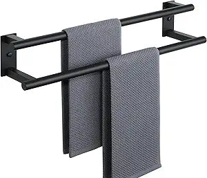 Alise Bathroom Double Towel Bar, 24 Inch Wall Mount Towel Holder, Towel Racks for Bathroom, SUS304 Stainless Steel Towel Hanger, Thickened Pipe with Strong Load-Bearing Capacity, Matte Black