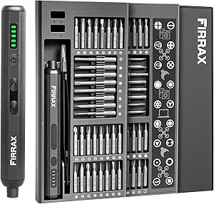 Mini Electric Screwdriver Set, FIRRAX 76-in-1 Small Electric Precision Screwdriver Cordless with 5 Torque Settings, 64 Bits, LED Lights, Power Screwdriver Repair Tool Kit for PC Phone Camera
