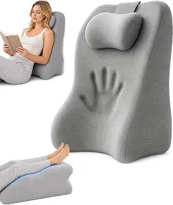 Wedge Pillow for Bed and Couch, Memory Foam, Reading Back Support with Removable Support Pillow, Pain Relief, Elevated Rest (Grey)