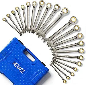 22-Piece Ratcheting Wrench Set, 72 Teeth, Metric 6-18 mm & SAE 1/4-3/4", Combination Wrench Sets with Organizer Box